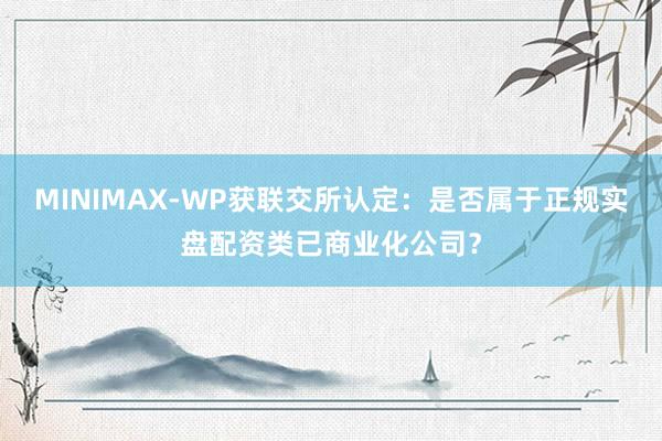 MINIMAX-WP获联交所认定:是否属于正规实盘配资类已商业化公司?