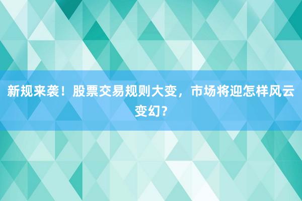 新规来袭！股票交易规则大变，市场将迎怎样风云变幻？