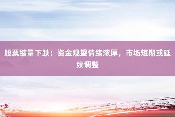 股票缩量下跌：资金观望情绪浓厚，市场短期或延续调整