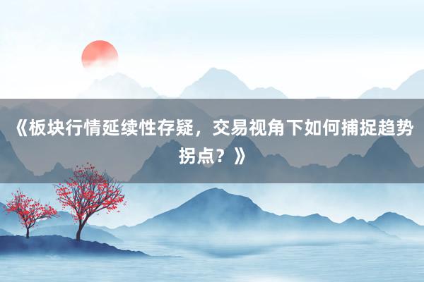 《板块行情延续性存疑，交易视角下如何捕捉趋势拐点？》