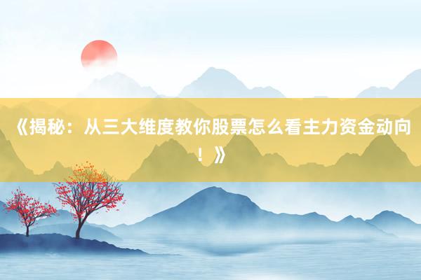 《揭秘：从三大维度教你股票怎么看主力资金动向！》