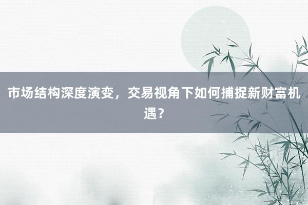 市场结构深度演变，交易视角下如何捕捉新财富机遇？