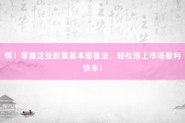 惊！掌握这些股票基本面看法，轻松搭上市场盈利快车！