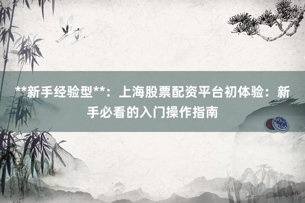 **新手经验型**：上海股票配资平台初体验：新手必看的入门操作指南