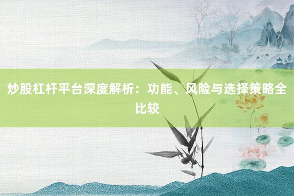 炒股杠杆平台深度解析：功能、风险与选择策略全比较
