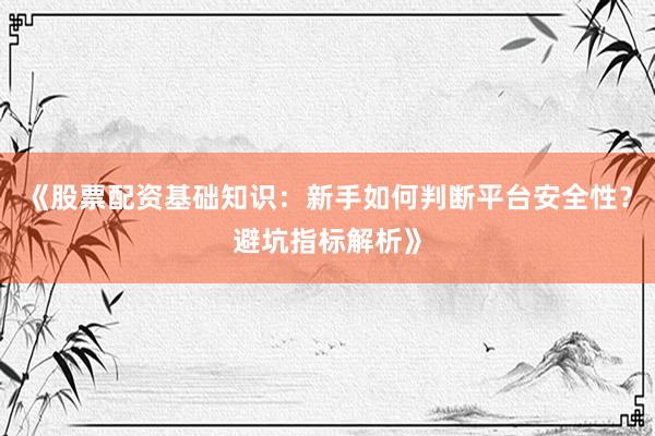 《股票配资基础知识：新手如何判断平台安全性？避坑指标解析》